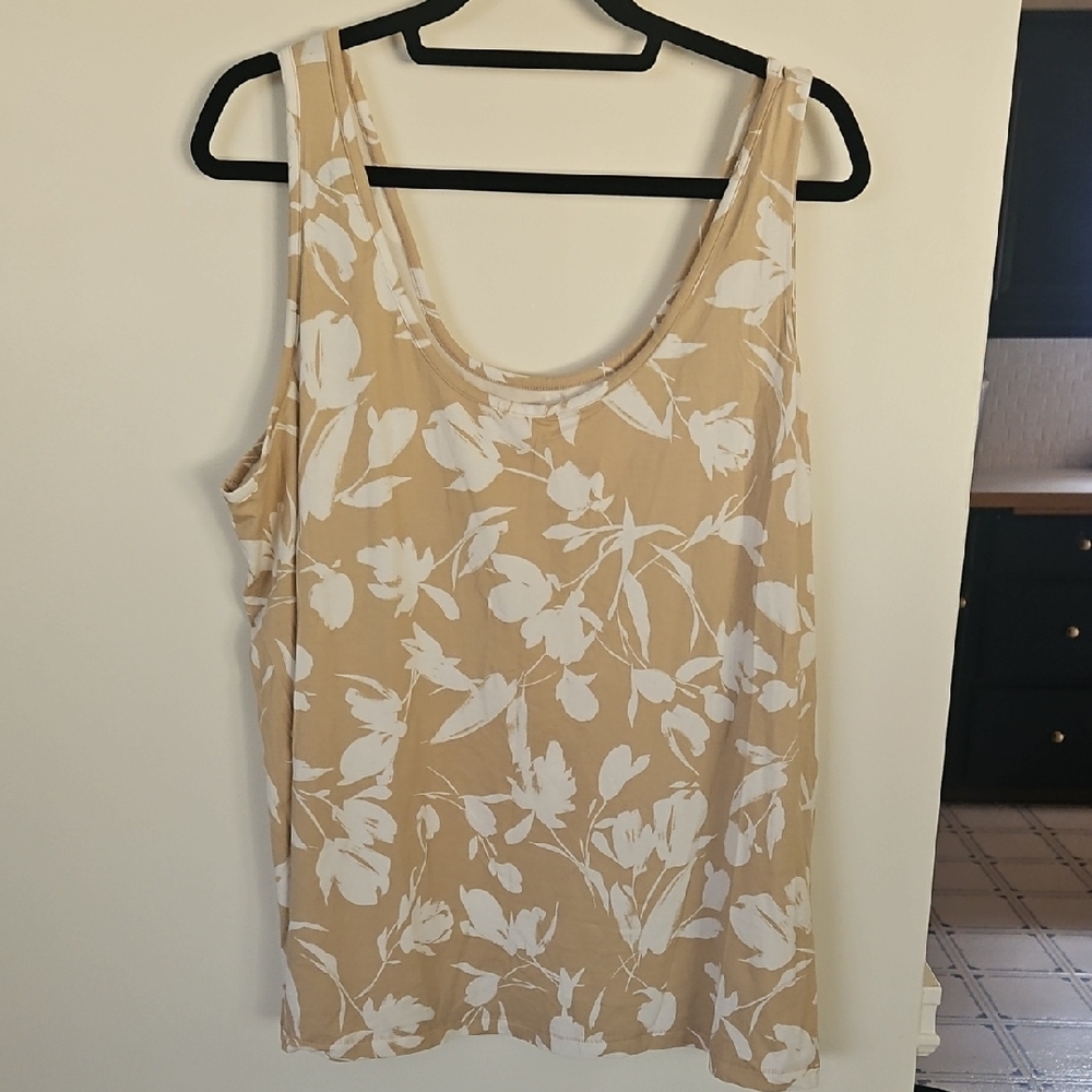 Lane Bryant Beige and White Floral Tank Top